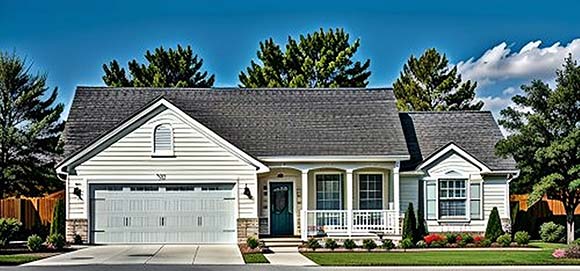 One-Story, Ranch House Plan 62537 with 3 Beds, 2 Baths, 2 Car Garage Elevation