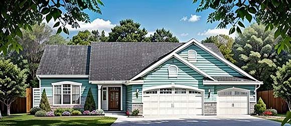 One-Story, Ranch House Plan 62538 with 2 Beds, 2 Baths, 3 Car Garage Elevation