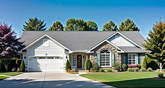 One-Story, Traditional House Plan 62539 with 3 Beds, 2 Baths, 2 Car Garage Elevation