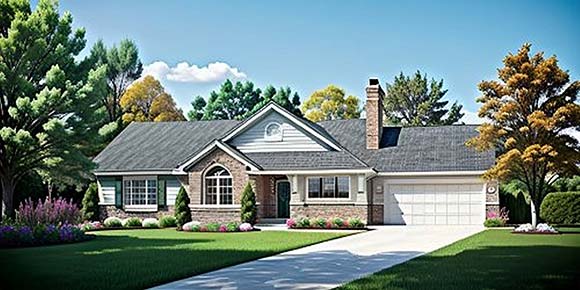 One-Story, Ranch House Plan 62547 with 3 Beds, 2 Baths, 2 Car Garage Elevation