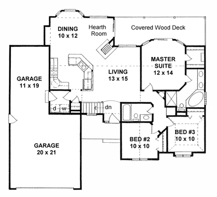 One-Story, Traditional House Plan 62550 with 3 Beds, 2 Baths, 2 Car Garage First Level Plan