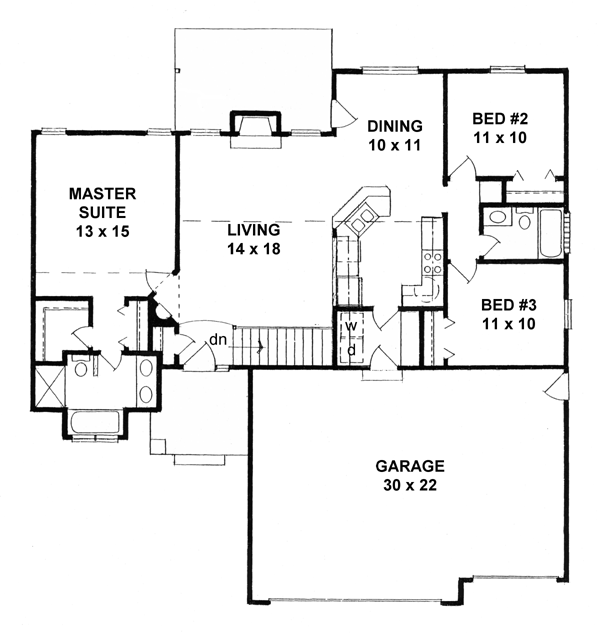 One-Story, Traditional House Plan 62551 with 3 Beds, 2 Baths, 3 Car Garage Level One