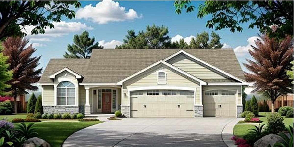 One-Story, Traditional House Plan 62551 with 3 Beds, 2 Baths, 3 Car Garage Elevation
