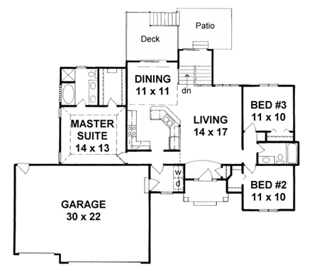 European, One-Story House Plan 62554 with 3 Beds, 2 Baths, 3 Car Garage First Level Plan