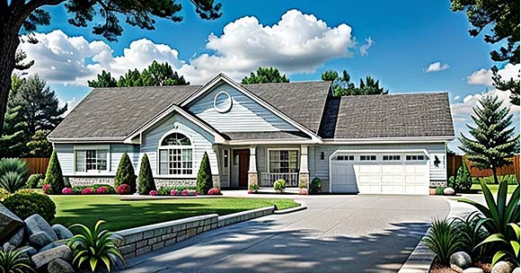 One-Story, Ranch House Plan 62562 with 3 Beds, 2 Baths, 2 Car Garage Elevation