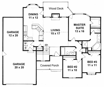 Ranch House Plan 62563 with 3 Beds, 2 Baths, 2 Car Garage First Level Plan