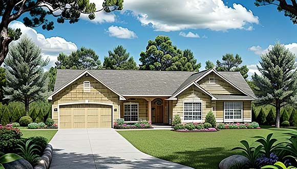 Ranch House Plan 62563 with 3 Beds, 2 Baths, 2 Car Garage Elevation
