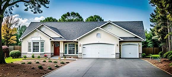 One-Story, Traditional House Plan 62566 with 2 Beds, 2 Baths, 3 Car Garage Elevation