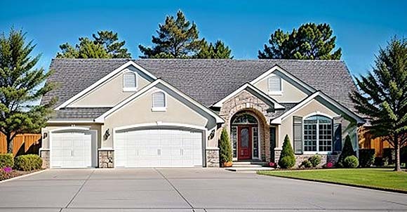 European, One-Story House Plan 62568 with 3 Beds, 2 Baths, 3 Car Garage Elevation