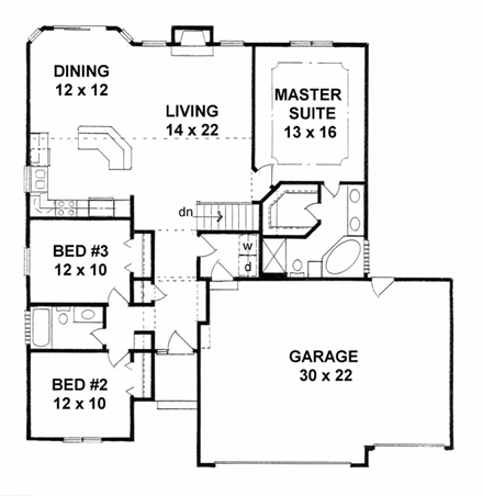 Tudor House Plan 62571 with 3 Beds, 2 Baths, 3 Car Garage First Level Plan