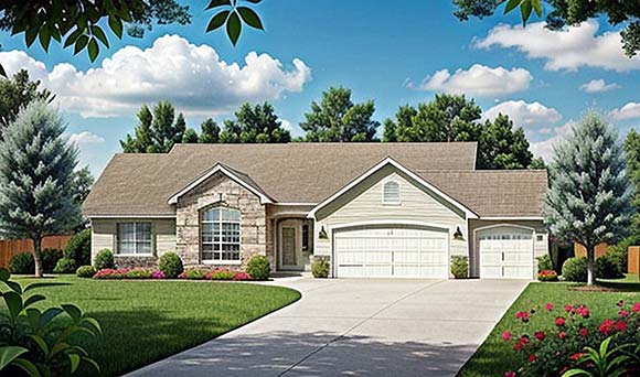 Traditional House Plan 62577 with 3 Beds, 2 Baths, 3 Car Garage Elevation