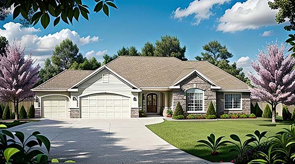 Traditional House Plan 62580 with 3 Beds, 3 Baths, 3 Car Garage Elevation