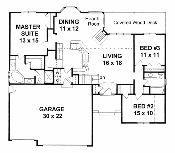 House Plan 62586 - One-Story Style with 1551 Sq Ft, 3 Bed, 2 Bath