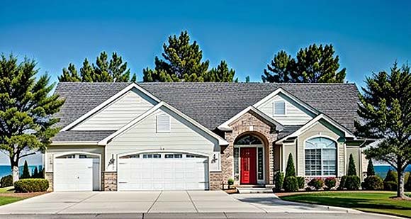 European, One-Story House Plan 62586 with 3 Beds, 2 Baths, 3 Car Garage Elevation