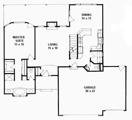 European House Plan 62592 with 3 Beds, 3 Baths, 2 Car Garage First Level Plan