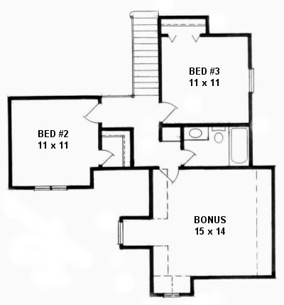 European House Plan 62592 with 3 Beds, 3 Baths, 2 Car Garage Second Level Plan