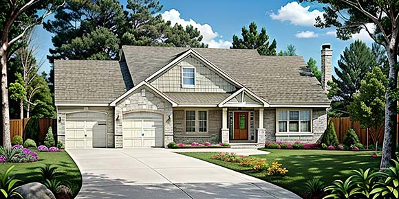 Traditional House Plan 62607 with 2 Beds, 2 Baths, 2 Car Garage Elevation