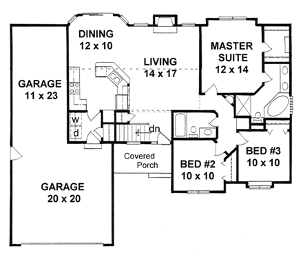 House Plan 62609 - Traditional Style with 1248 Sq Ft, 3 Bed, 2 Ba