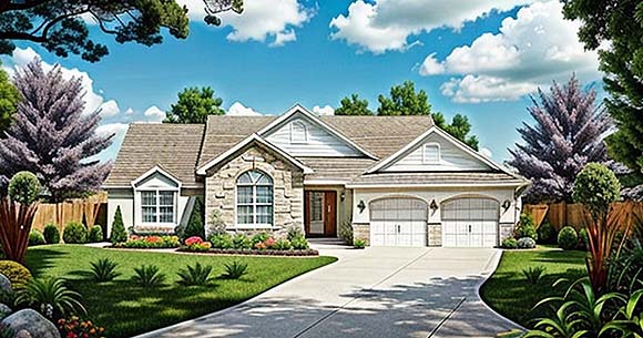 Traditional House Plan 62614 with 3 Beds, 2 Baths, 3 Car Garage Elevation