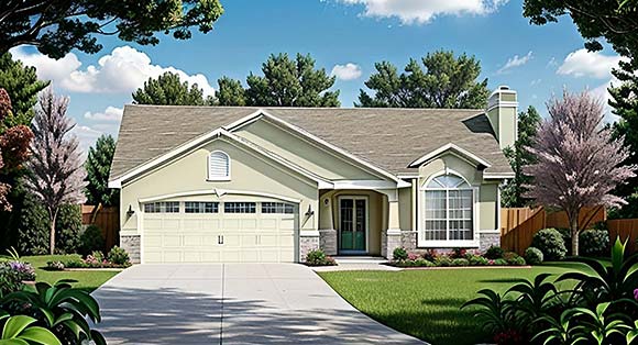 Traditional House Plan 62617 with 2 Beds, 1 Baths, 2 Car Garage Elevation