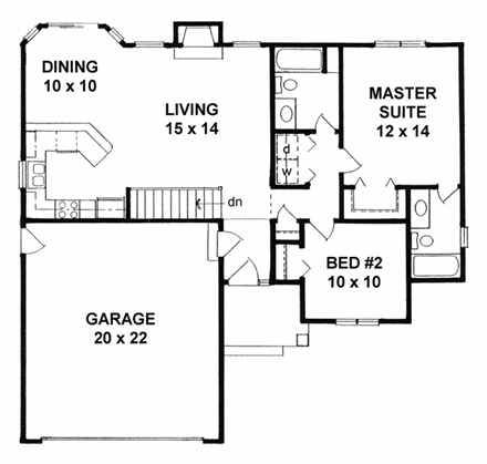 Traditional House Plan 62618 with 2 Beds, 2 Baths, 2 Car Garage First Level Plan