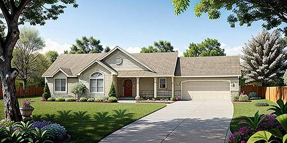 Ranch, Traditional House Plan 62620 with 3 Beds, 2 Baths, 2 Car Garage Elevation