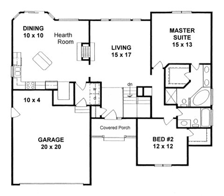 Ranch, Traditional House Plan 62622 with 2 Beds, 2 Baths, 2 Car Garage First Level Plan