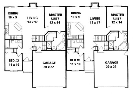 Ranch, Traditional Multi-Family Plan 62626 with 4 Beds, 4 Baths, 4 Car Garage First Level Plan