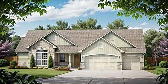 Ranch, Traditional House Plan 62627 with 3 Beds, 3 Baths, 3 Car Garage Elevation