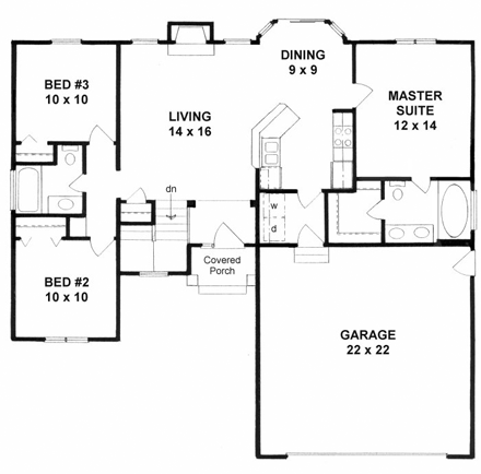 European, Ranch House Plan 62632 with 3 Beds, 2 Baths, 2 Car Garage First Level Plan