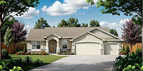 Traditional House Plan 62634 with 3 Beds, 2 Baths, 3 Car Garage Elevation