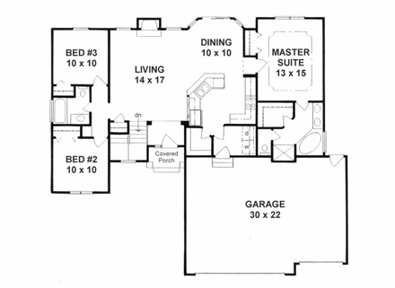 Traditional House Plan 62635 with 3 Beds, 2 Baths, 3 Car Garage First Level Plan