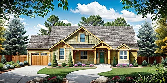 Traditional House Plan 62639 with 2 Beds, 2 Baths, 3 Car Garage Elevation