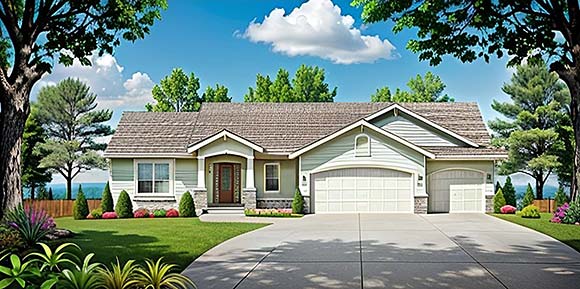 Traditional House Plan 62640 with 3 Beds, 2 Baths, 3 Car Garage Elevation