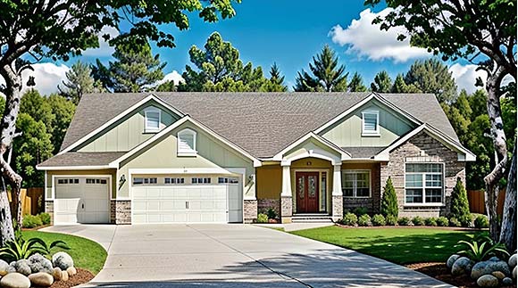 Traditional House Plan 62643 with 3 Beds, 3 Baths, 3 Car Garage Elevation