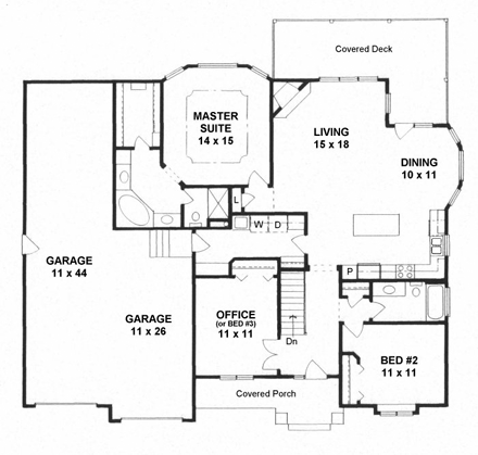 Traditional House Plan 62645 with 3 Beds, 2 Baths, 3 Car Garage First Level Plan