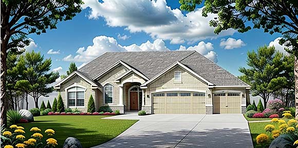 Traditional House Plan 62646 with 3 Beds, 2 Baths, 3 Car Garage Elevation