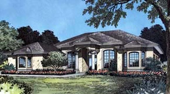 Florida, Mediterranean, One-Story House Plan 63005 with 4 Beds, 3 Baths, 2 Car Garage Elevation