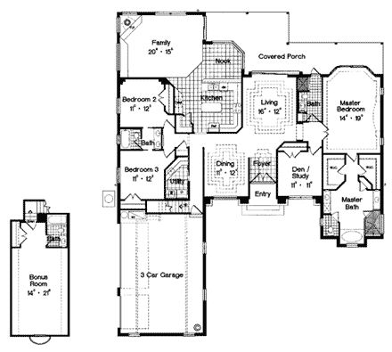 Mediterranean House Plan 63015 with 3 Beds, 3 Baths, 2 Car Garage First Level Plan