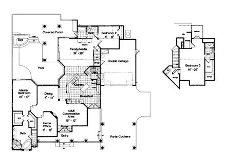 Bungalow, Craftsman House Plan 63016 with 3 Beds, 3 Baths, 2 Car Garage First Level Plan