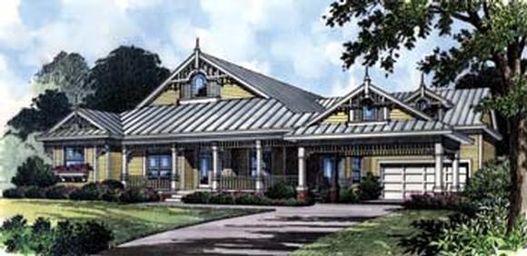 Bungalow, Mediterranean, Southern House Plan 63017 with 3 Beds, 3 Baths, 2 Car Garage Elevation