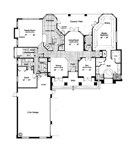 Florida, Mediterranean, Southern, Traditional House Plan 63023 with 4 Beds, 5 Baths, 3 Car Garage First Level Plan