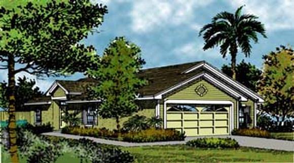 Mediterranean, Narrow Lot, One-Story House Plan 63046 with 3 Beds, 2 Baths, 2 Car Garage Elevation