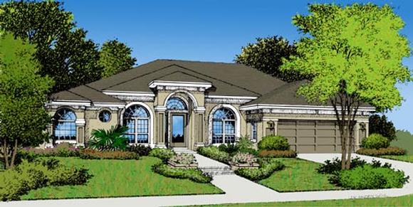 Contemporary, Florida, Mediterranean, One-Story House Plan 63047 with 3 Beds, 2 Baths, 2 Car Garage Elevation