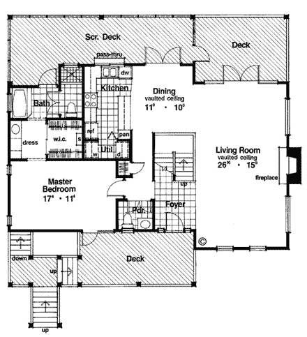 Coastal, Southern House Plan 63051 with 2 Beds, 3 Baths First Level Plan