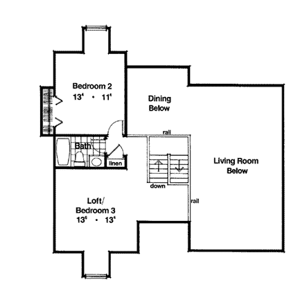 Coastal, Southern House Plan 63051 with 2 Beds, 3 Baths Second Level Plan