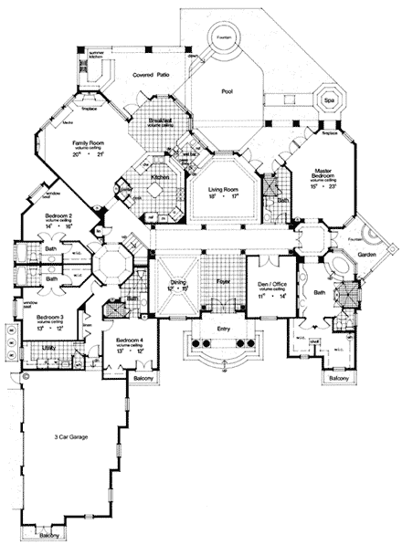 Florida, Mediterranean House Plan 63079 with 4 Beds, 6 Baths First Level Plan
