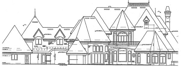 Victorian Plan with 6462 Sq. Ft., 5 Bedrooms, 8 Bathrooms, 3 Car Garage Rear Elevation
