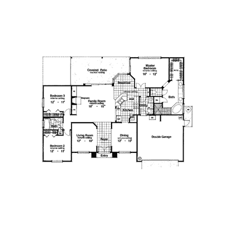 Mediterranean, One-Story House Plan 63090 with 3 Beds, 2 Baths, 2 Car Garage First Level Plan