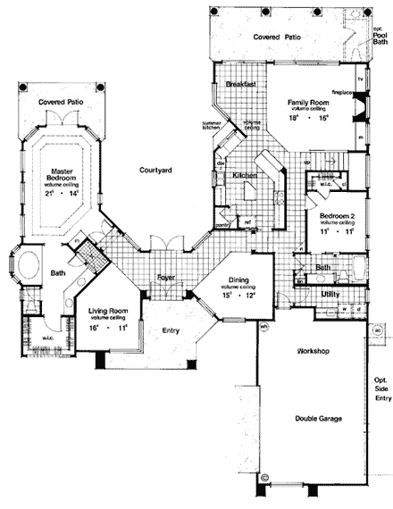 Florida, Mediterranean, One-Story House Plan 63109 with 4 Beds, 3 Baths, 2 Car Garage First Level Plan